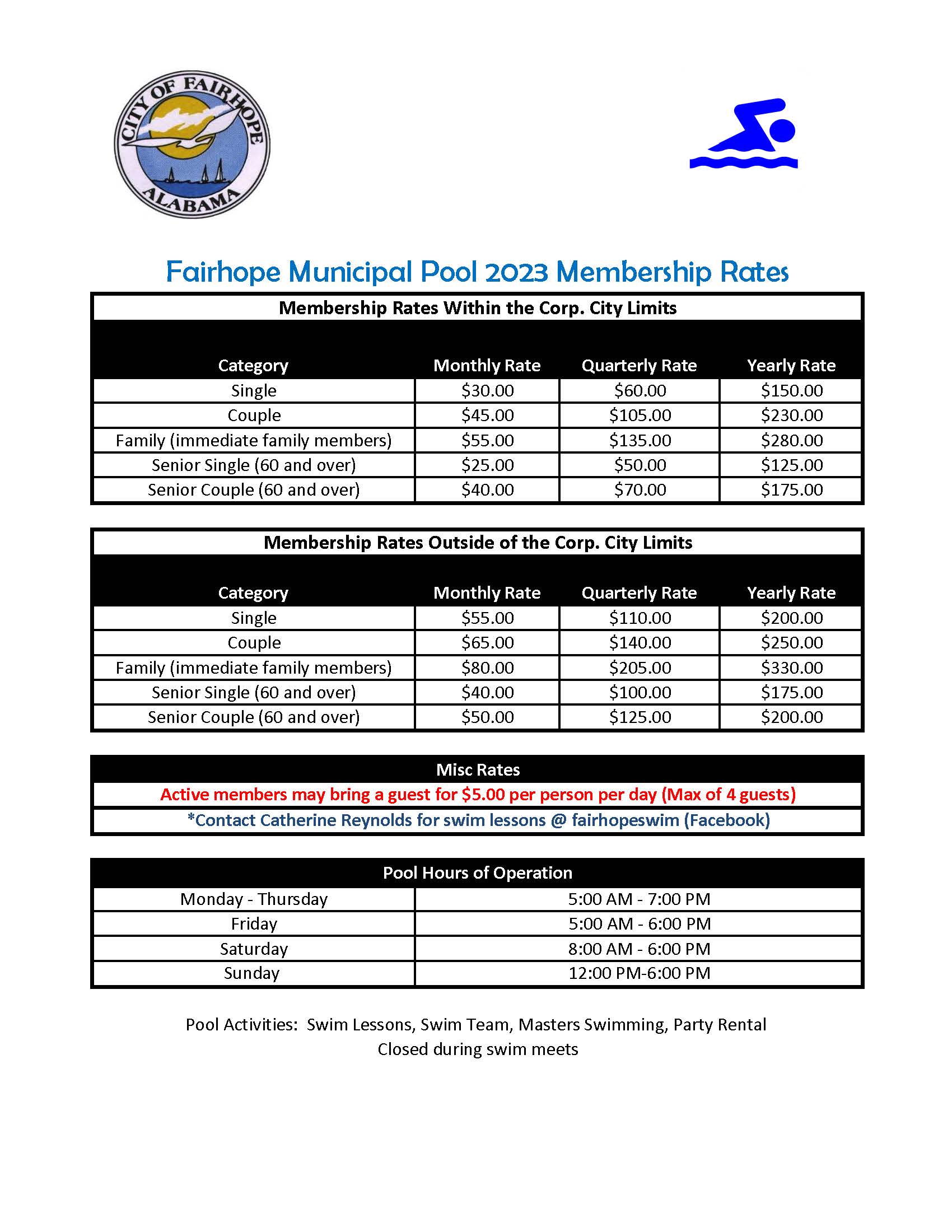 Pool 2023 Rates updated