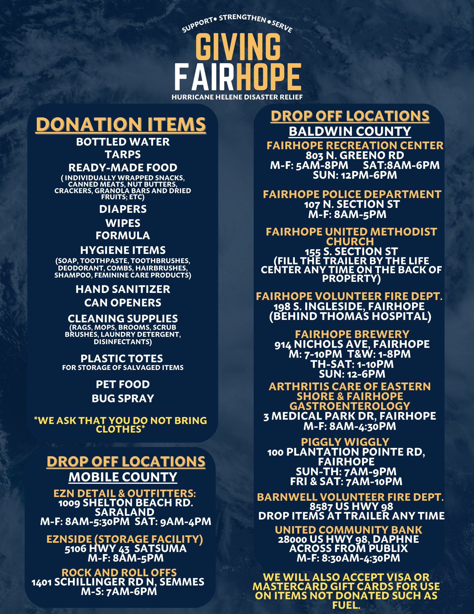 hurricane helene donate list